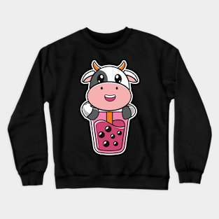 cow kawaii boba tea Crewneck Sweatshirt